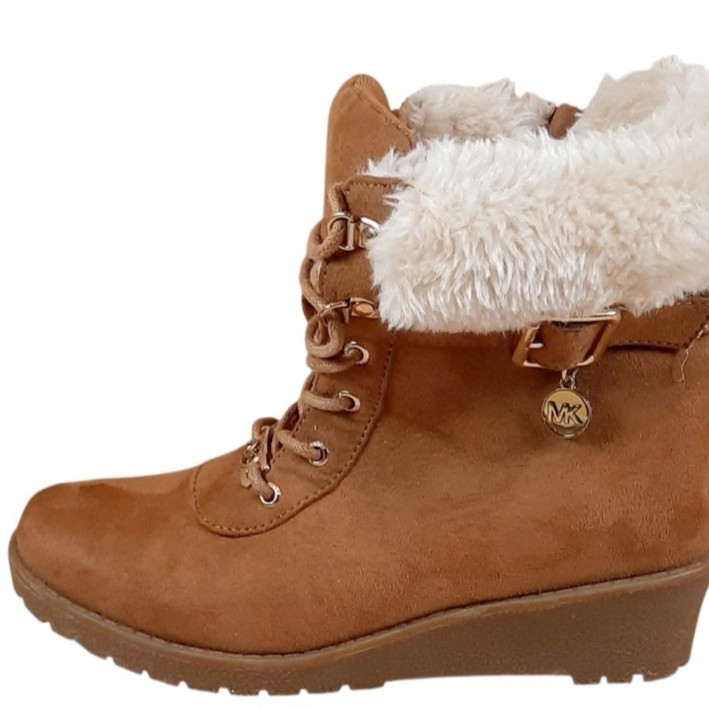 Michael Kors Myra Wendee in Chestnut wedge Fur Lace Up boot Size 4 - Picture 4 of 4